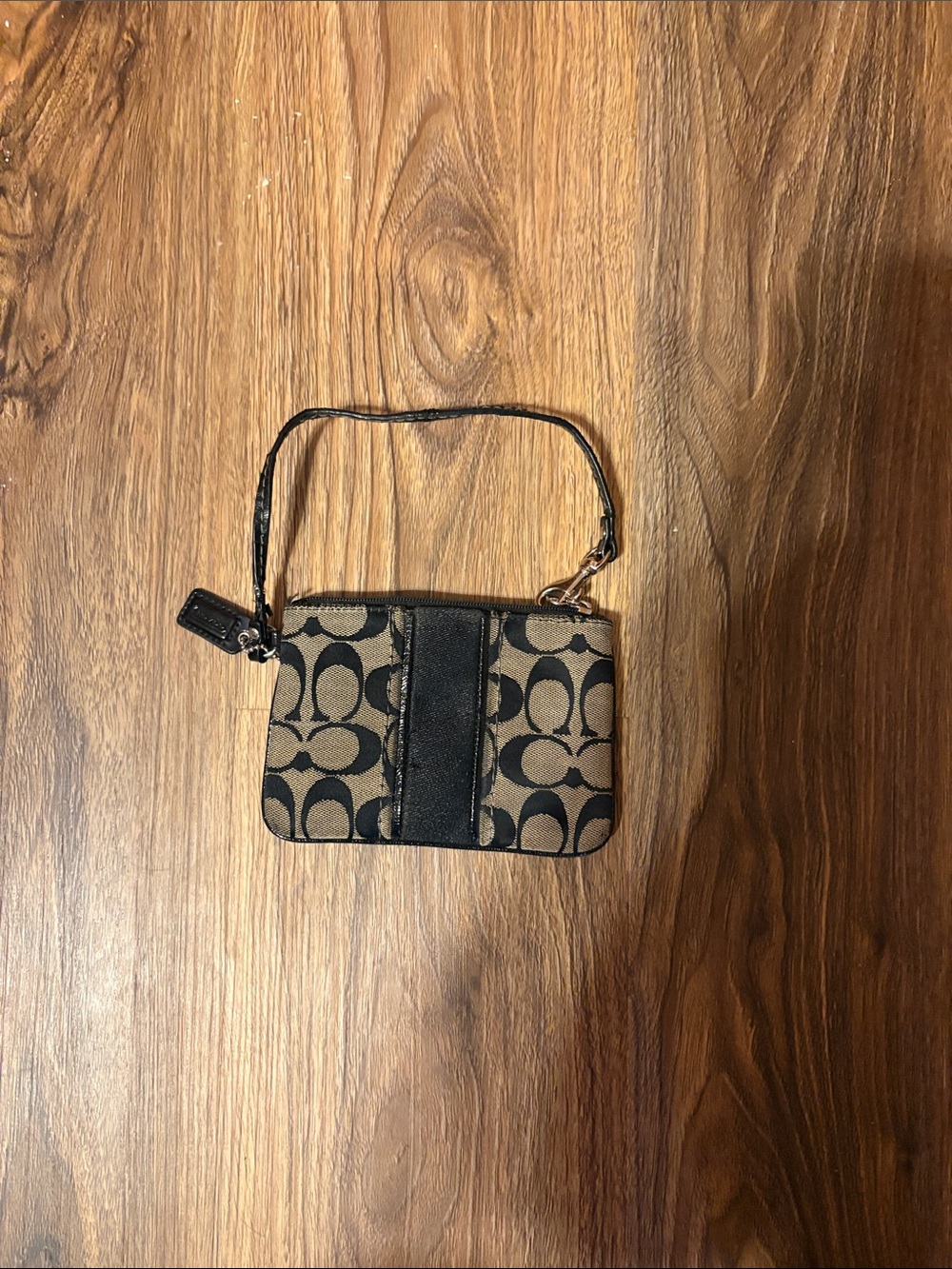 Coach Signature Canvas Wristlet in Khaki and Black